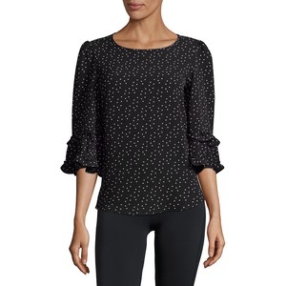 Max Studio Dotted Ruffle-Sleeve Top, SZ M